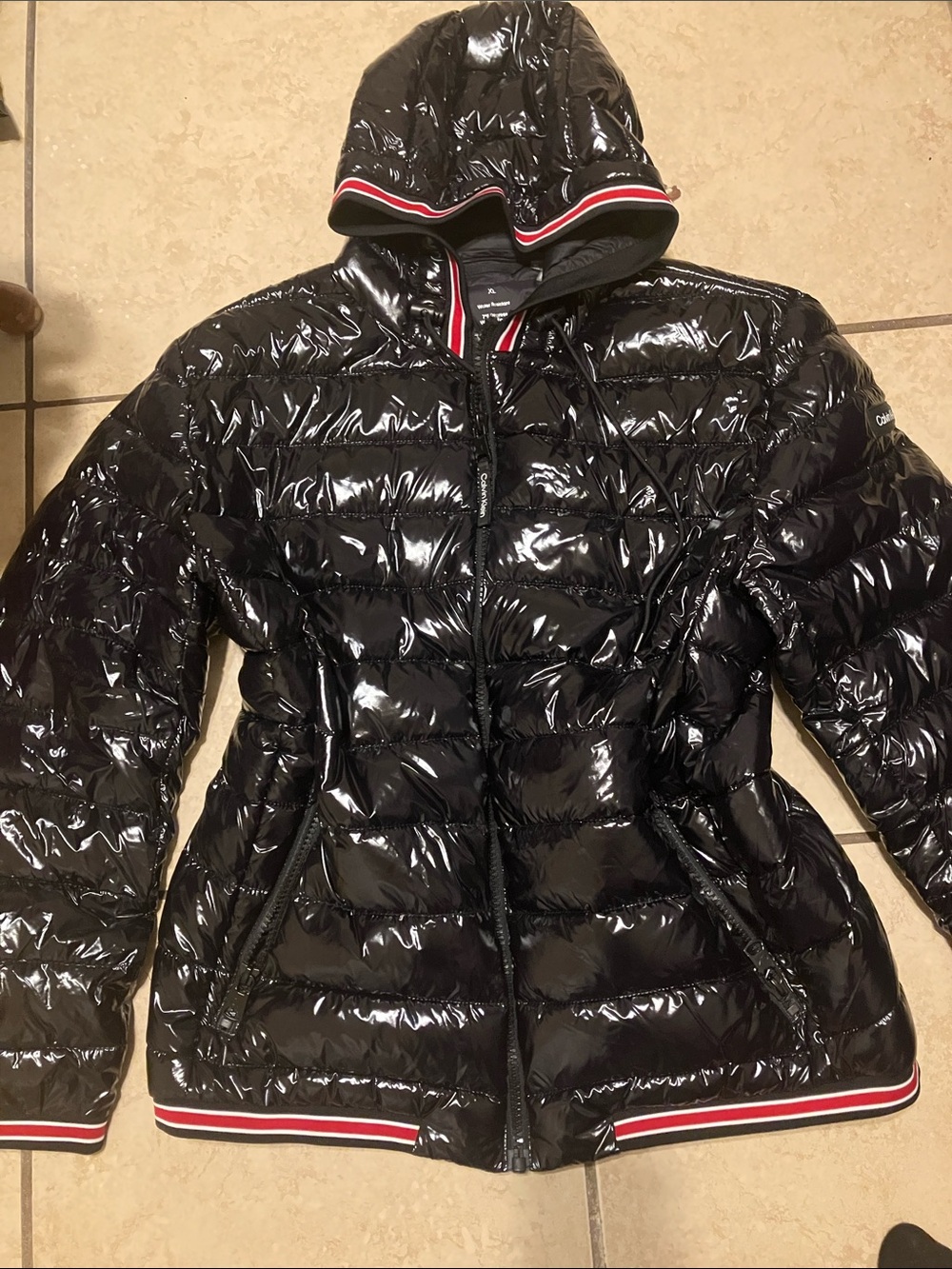 Black Quilted Hooded Puffer Jacket with Contrast Trim
